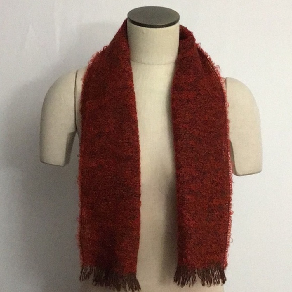 Vintage Scottish Mohair and Wool Scarf Red & Brown